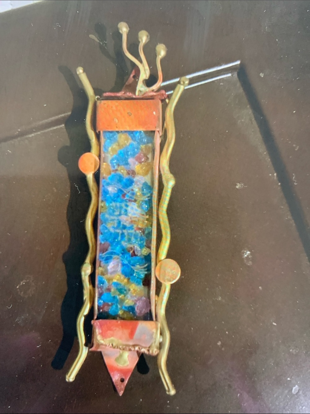 Gay Rosenthal vintage wedding glass mezuzah hand made